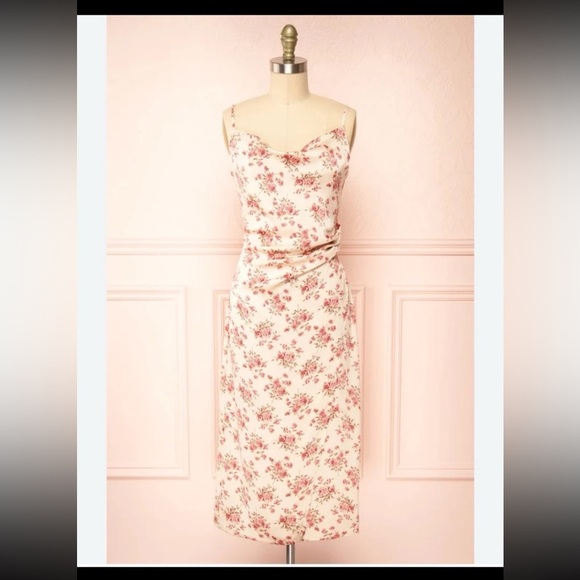 NWT Inmod Calliope Ivory Cowl Neck Floral Midi Dress
 size Large - Picture 1 of 12